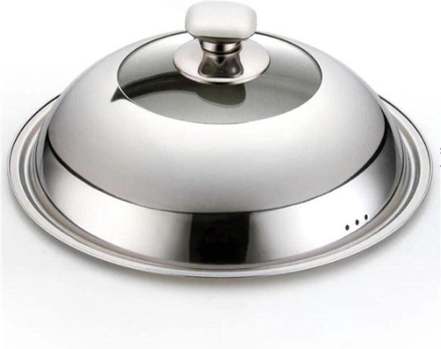 Wok Deksel Pan Deksel Universeel Koken Zichtbaar Glas 36 cm Wit