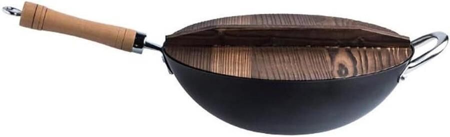Wok Inductie Koekenpan Wok Koken en Bakken Zonder Coating 33 cm Zwart