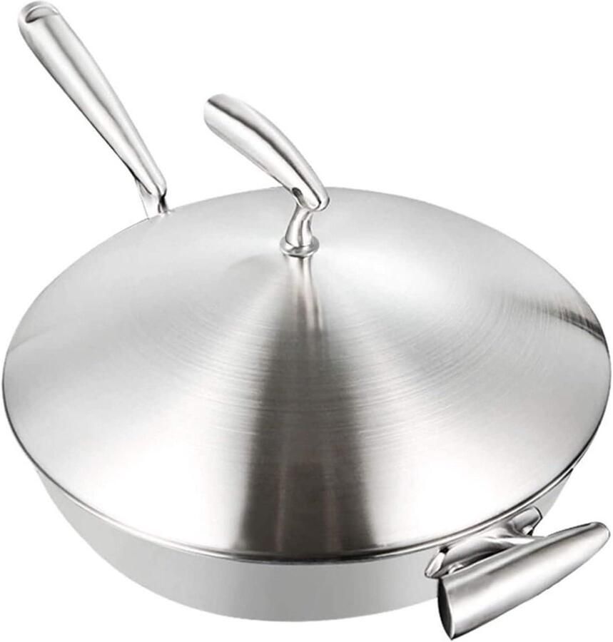 Wok Koekenpan Antiaanbakpan Koken op Inductie Roestvrij Staal 300 Gram Zilver