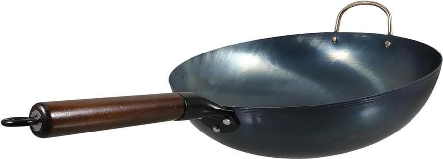 Wok Koekenpan Frying Pan Wok Koken op Gas Ergonomische Houten Handgreep 32 cm Zwart