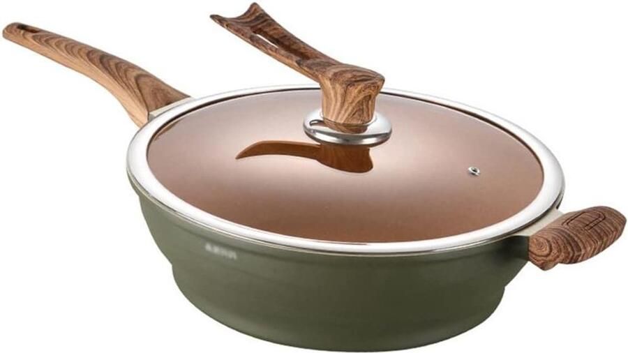 Wok Kookpot Koekenpan Keukengerei Koken op Inductie Antiaanbak Gecoat 32cm Diameter Metaalkleur