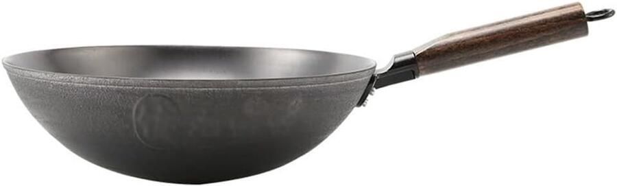 Wok Kookpot Koekenpan Keukengerei Lekker Koken Houten Handvat Warmte-isolatie 32 cm Zwart