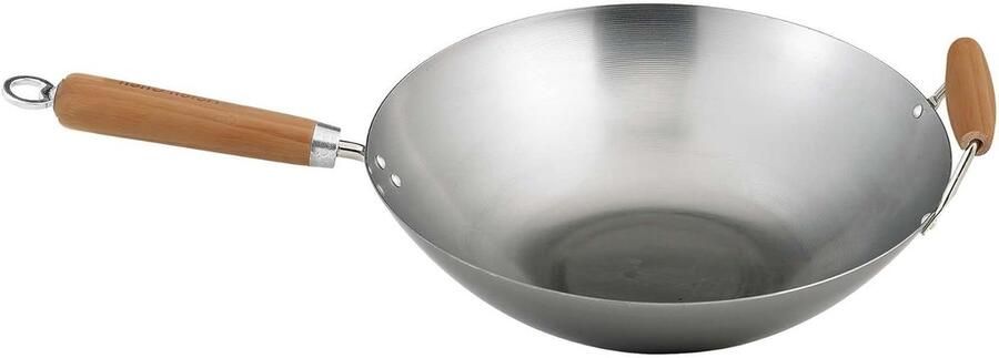 Wok Koolstofstaal Koekenpan Aziatisch Koken Snel Gelijkmatig Koken 356 cm Zilver