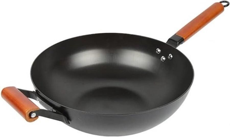 Wok met Antiaanbaklaag Roerbakpan Koekenpan Gezond Koken Afneembare Handgreep 32cm Zwart