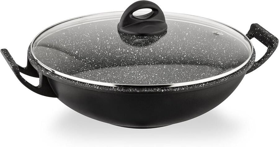 Wok met Deksel Roerbakpan Gezond Koken Gegoten Aluminium 32 Centimeter Grijs