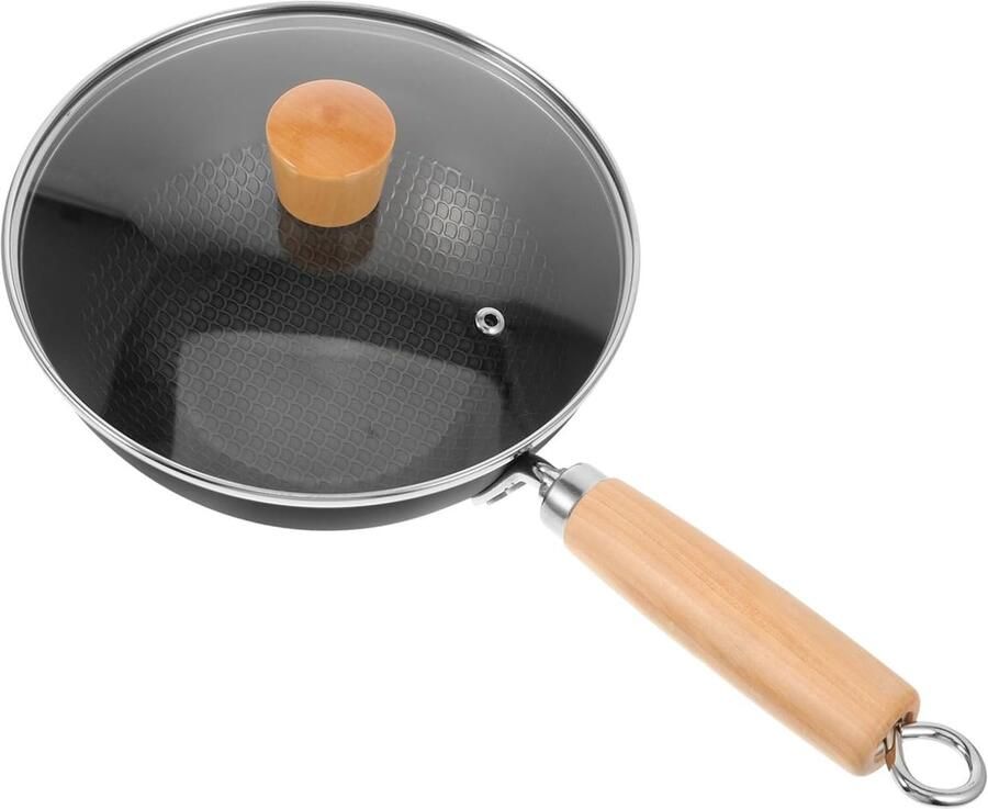 Wok met Deksel Koekenpan Koken op Gas Snelle Warmtegeleiding 1.5 Liter Zwart