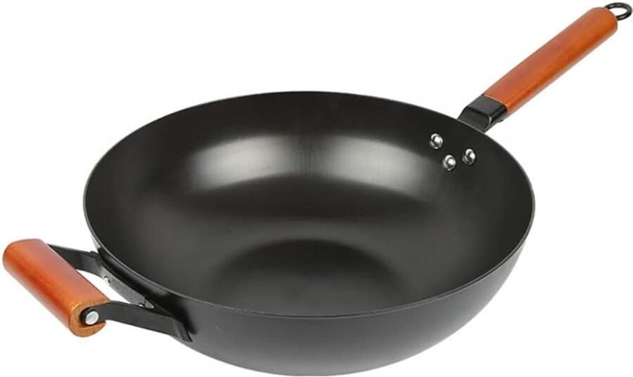 Wok met deksel Roerbakpan Gezond Koken Afneembare handgreep 34 cm Zwart