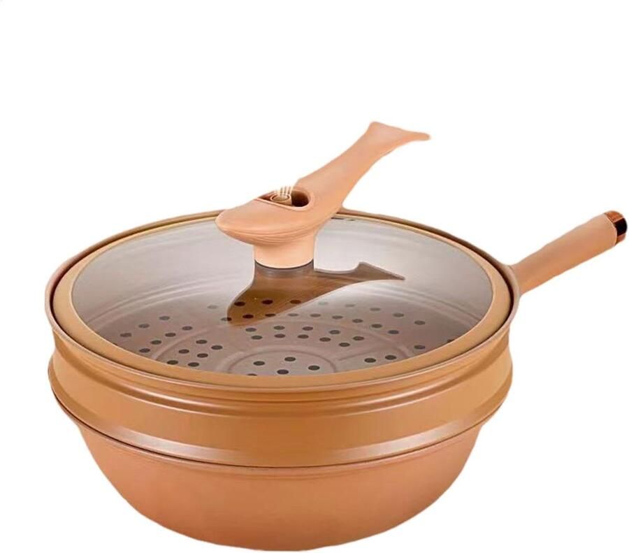 Wok met Deksel Roerbakpan IJzer Snel Koken Energie Concentratie Bodem 51 x 32 x 24 cm