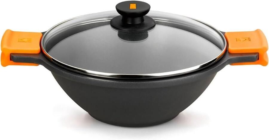Wok met Deksel Roerbakpan Koekenpan Gezond Koken Gegoten Aluminium 4 Liter Zwart