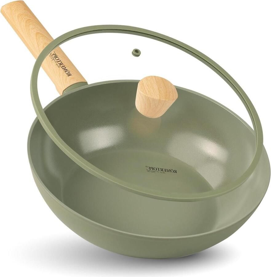 Wok met Deksel Roerbakpan Koekenpan Gezond Koken Zwitserse Keramische Coating 28 cm Zwart
