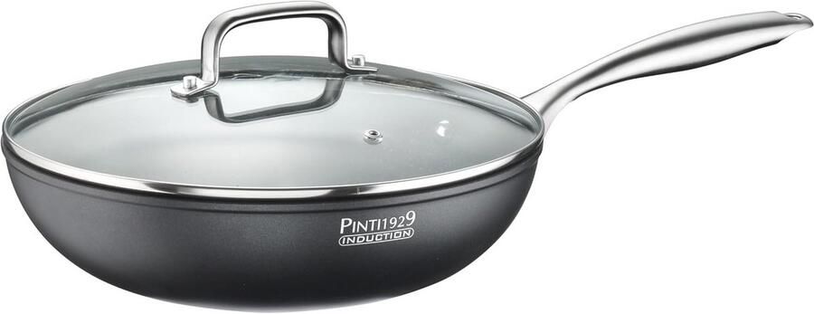 Wok met deksel Roerbakpan Koken op inductie Extra anti-aanbaklaag 28 cm Zwart