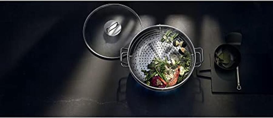 Wok met deksel Roerbakpan Snel koken TransTherm bodem 4 liter Zilver