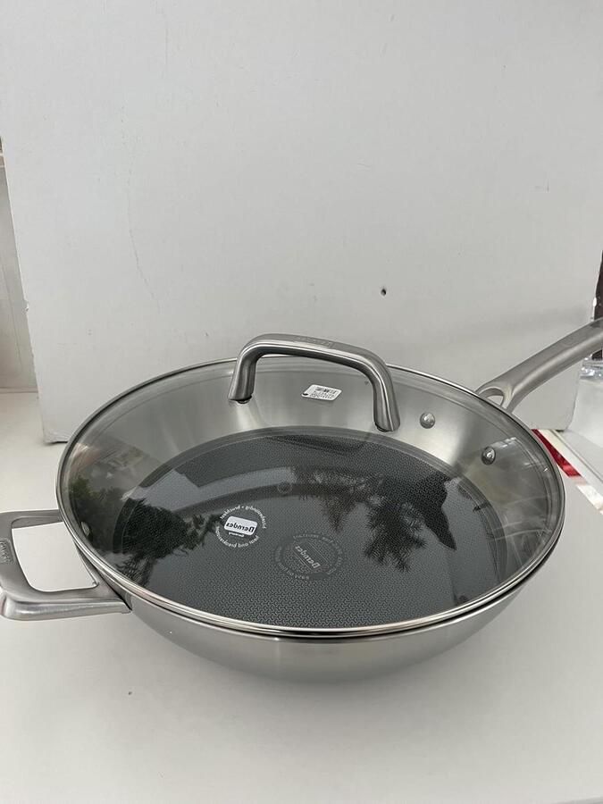 Wok met deksel Roerbakpan Snel koken Anti-aanbaklaag 32 cm Zwart