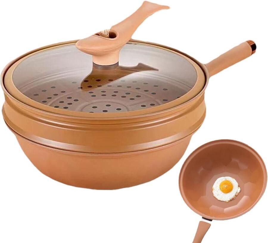 Wok met Deksel Roerbakpan Snel Koken Energieconcentrerende Bodem 51x32x24cm Zwart