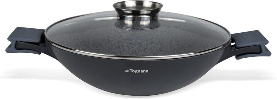 Wok met Deksel Roerbakpan Wokpan Lekker Koken Versterkt met titanium 32 cm Granietlook