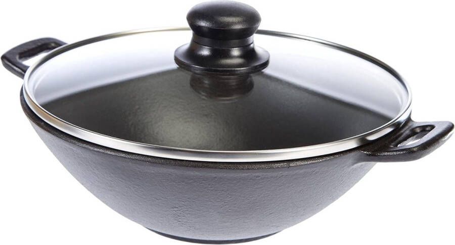 Wok met deksel stoomrooster stokjes gietijzer 24 cm inductiekookplaat mini wok set zwart