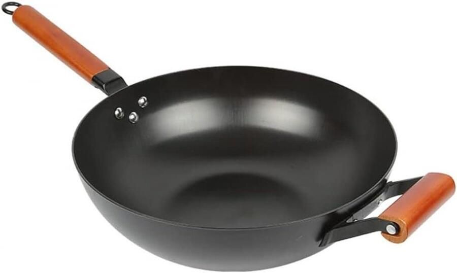 Wok met Deksel Wokpan Koekenpan Gezond Koken Afneembare Handgreep 34 cm Zwart