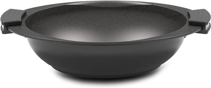 Wok met Handgrepen Roerbakpan Koekenpan Gezond Koken Gegoten Aluminium 28 cm Zwart