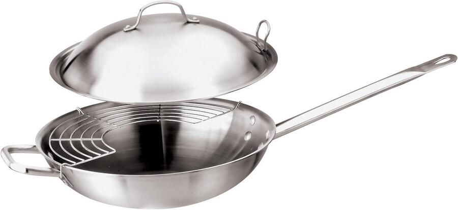 Wok met Rooster Koekenpan Professioneel Koken Roestvrij Staal 32 cm Zilver