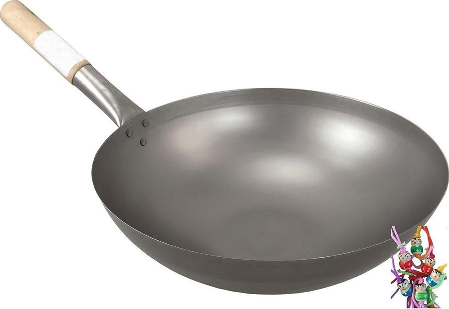 Wok Pan Aziatische Koekenpan Aziatisch Koken Rond Bodem Ontwerp 35 cm Diameter Zwart