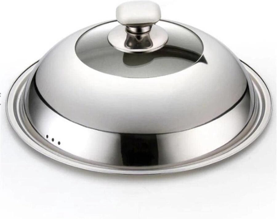 Wok Pan Deksel Universeel Deksel Koken en Bakken Zichtbaar Glasontwerp 36cm Diameter Wit