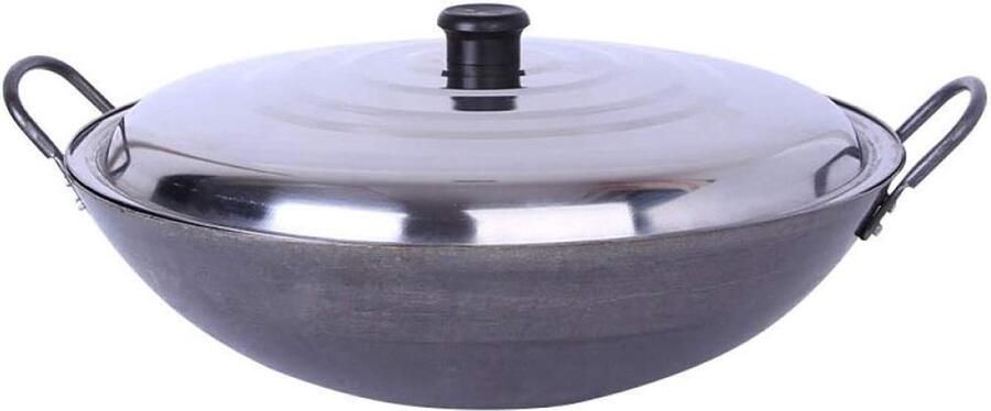 Wok Pan Gietijzeren Koekenpan Lekker Koken Handgemaakt Uncoated 50 cm Zwart
