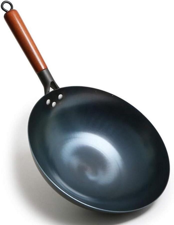 Wok Pan Koekenpan Aziatisch Koken Handgehamerd Staal 34 cm Zwart