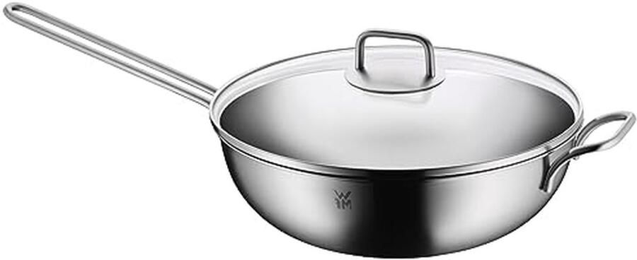 Wok Pan Koekenpan Aziatisch Koken Roestvrij Staal 30 cm Zilverkleurig