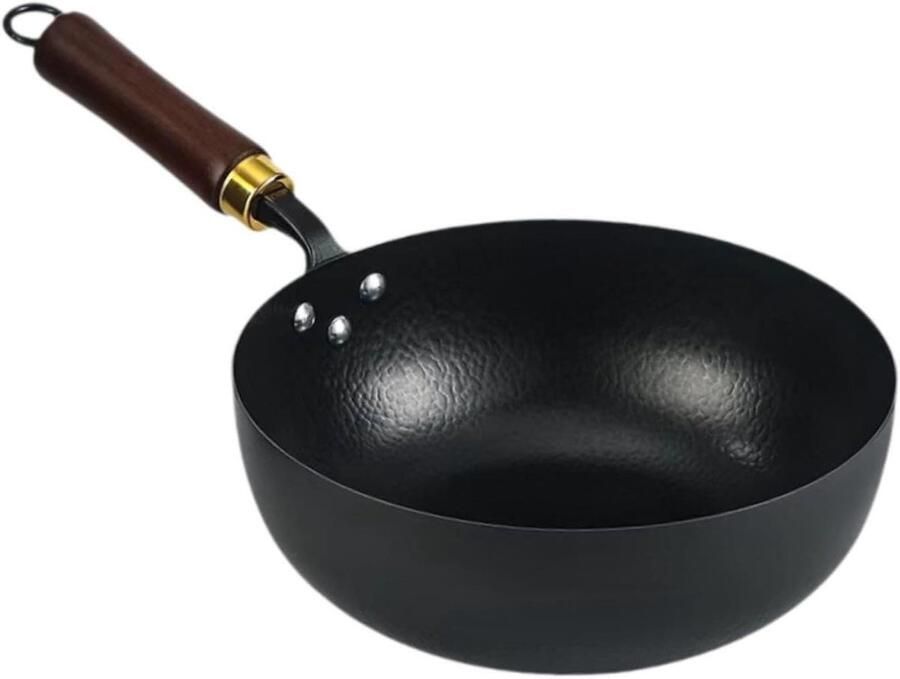 Wok Pan Koekenpan Chinese Veelzijdig Koken Gietijzer Uncoated Diameter 20 cm Zwart