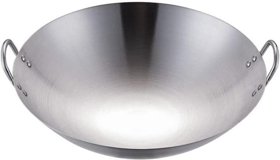 Wok Pan Koekenpan Diep Thuis Koken Dubbele Handgrepen 30 cm Zilver