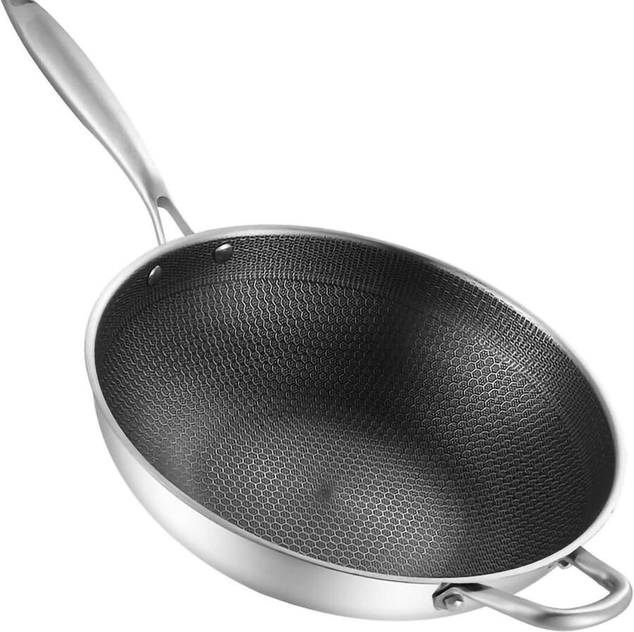 Wok Pan Koekenpan Gezond Koken 3-Laags Staal 34 cm Zilver