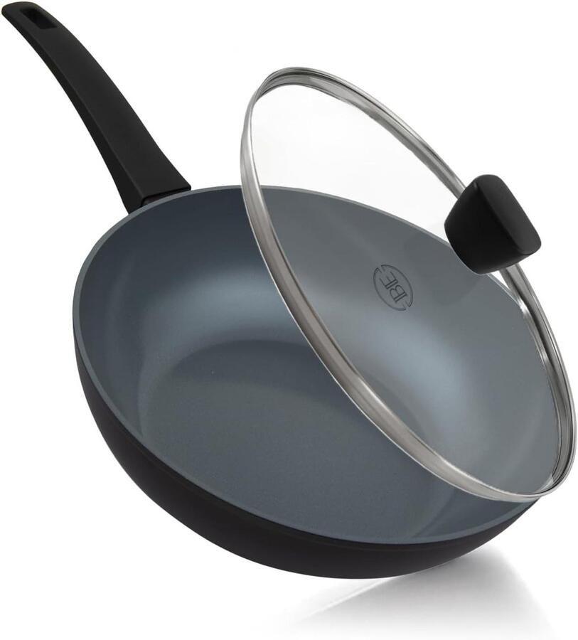 Wok pan Koekenpan Gezond koken Keramische antiaanbaklaag 28 cm Zwart