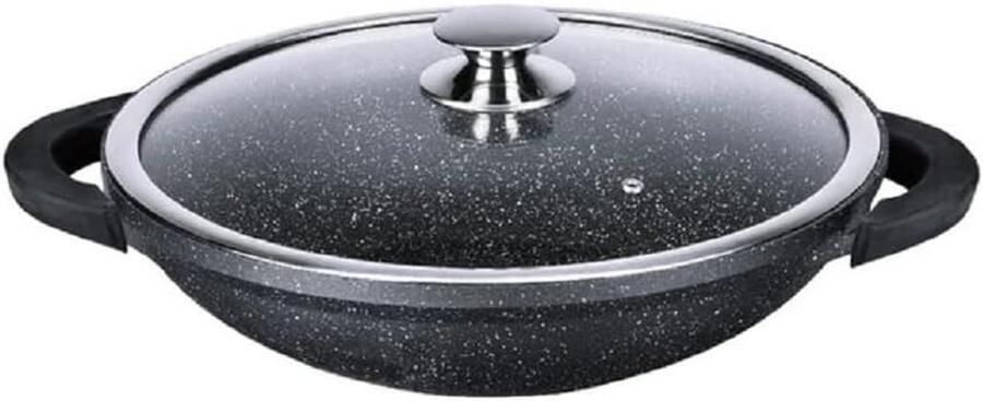 Wok Pan Koekenpan Gezond Koken Steenlook Coating 36 cm Grijs