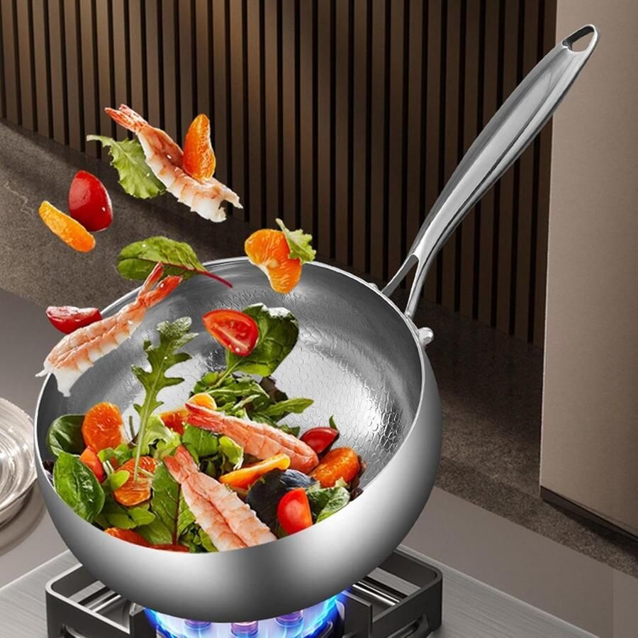 Wok Pan Koekenpan Gezond Koken Titanium Nonstick 26 cm Zwart