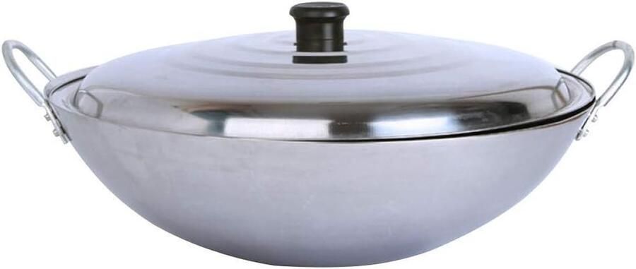 Wok Pan Koekenpan Gietijzer Aziatisch Koken Traditioneel Ontwerp 36 cm Zwart