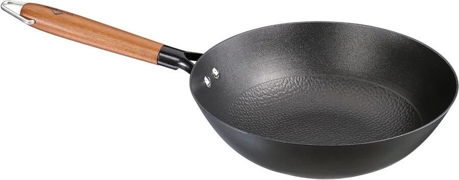 Wok Pan Koekenpan Gietijzer Gezond Koken Olie Balans Systeem 28 cm Zwart