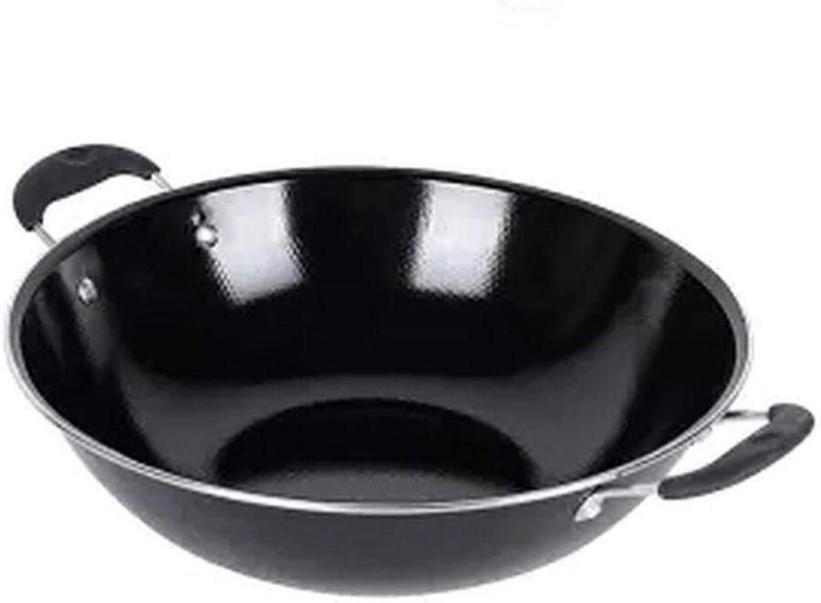 Wok Pan Koekenpan Gietijzer Gezond Koken Verdiept Ontwerp 30-34 cm Zwart