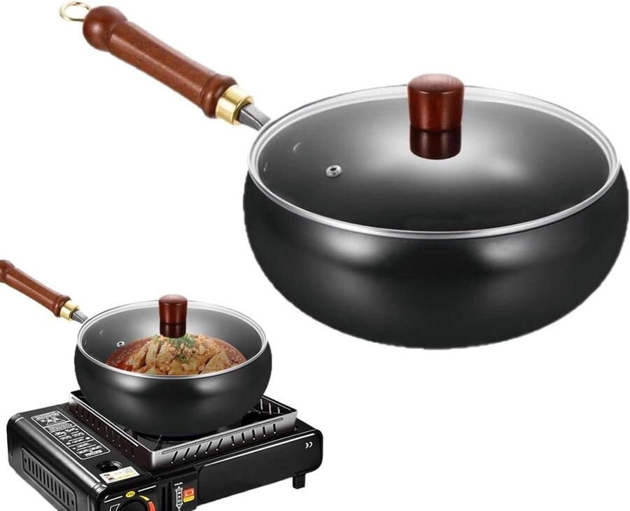Wok Pan Koekenpan Gietijzer Koken op Inductie Handgemaakt Gesmeed IJzer 28 cm diameter Zwart