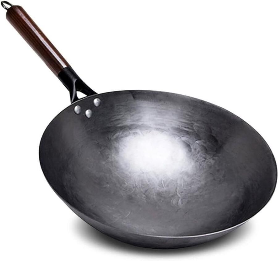 Wok Pan Koekenpan Handgesmeed Gezond Koken Niet-klevend Effect 34cm Diameter Zwart