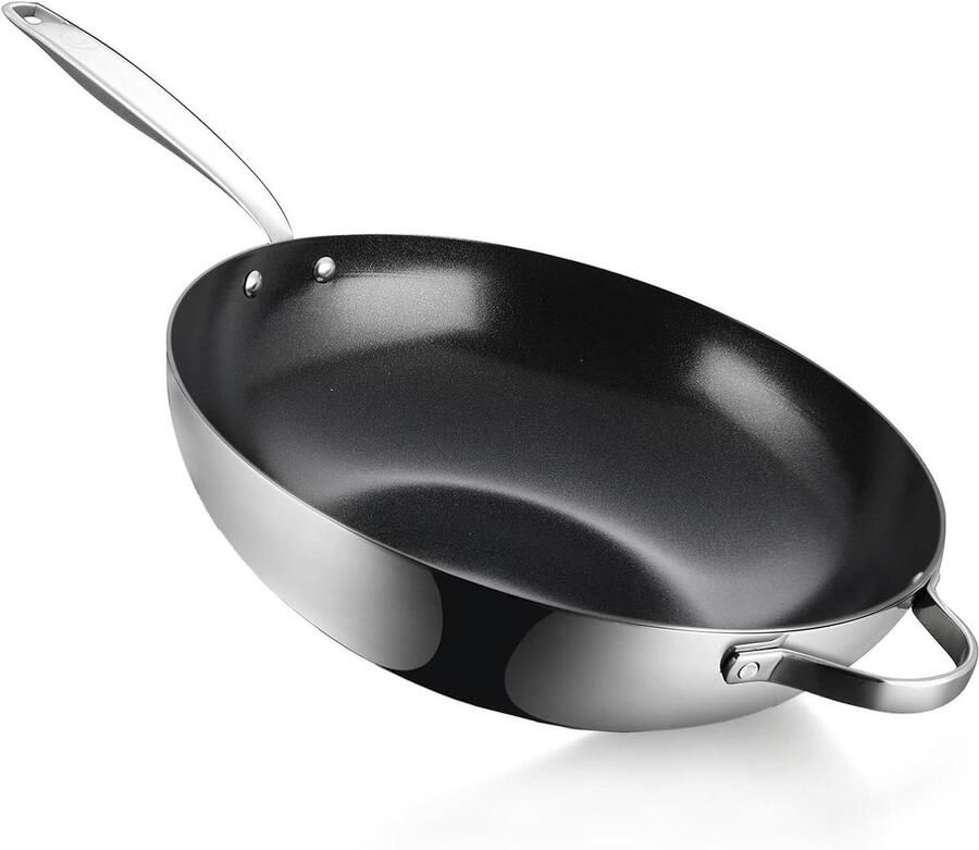 Wok Pan Koekenpan Keramisch Lekker Koken PFAS Vrije Coating 32 cm Zwart