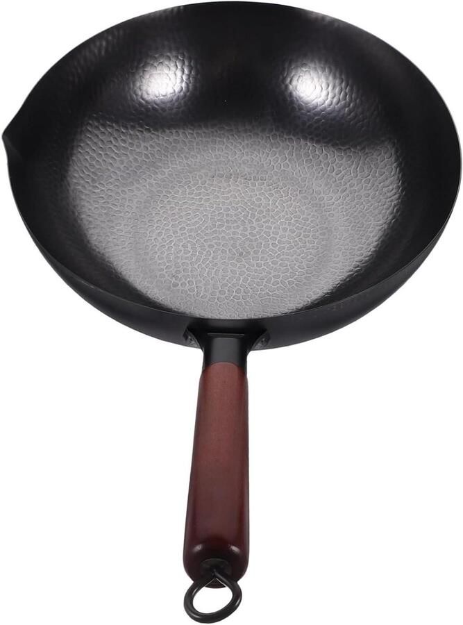 Wok Pan Koekenpan Keukenpan Koken Bakken Handgesmeed IJzer 54.50X32.70X9.60CM Zwart