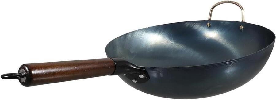 Wok Pan Koekenpan Koekepan Koken op Inductie Ergonomische Houten Handgreep 32 cm Zwart