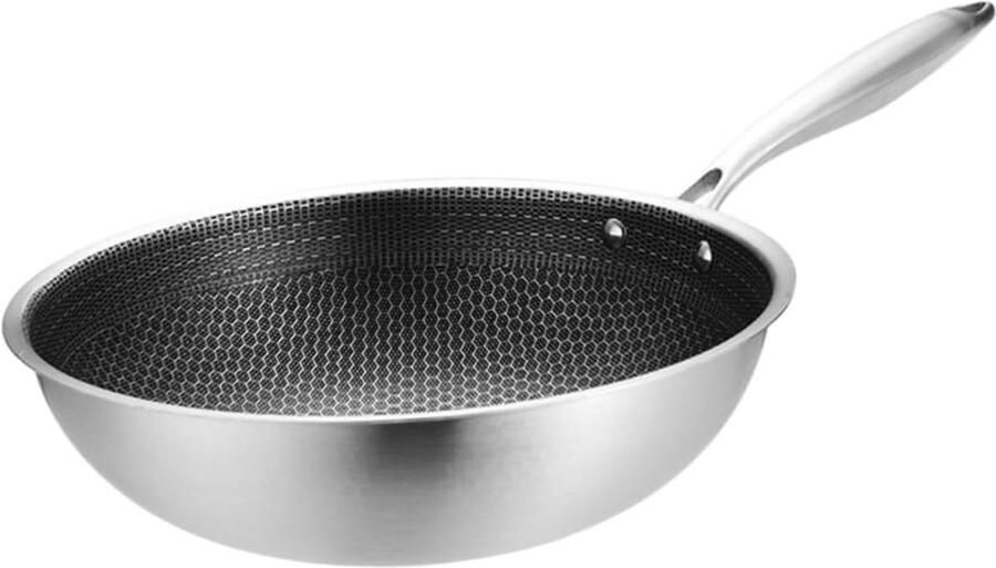 Wok Pan Koekenpan Koken en Bakken Roestvrij Staal 52 cm Grijs