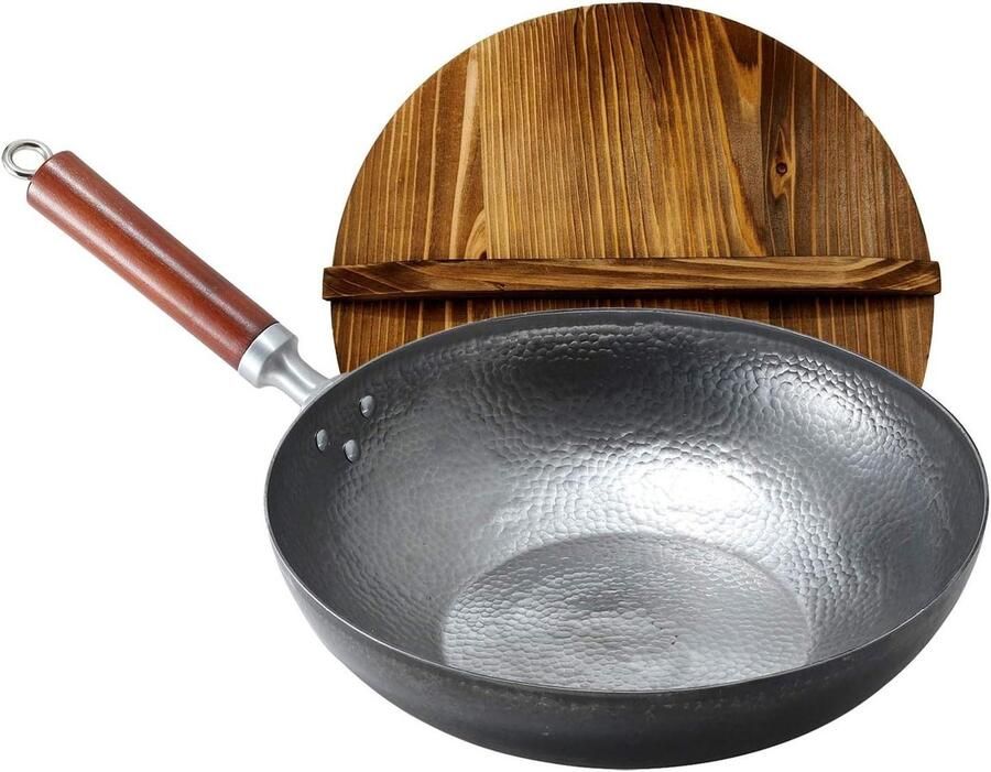 Wok Pan Koekenpan Koken op Inductie Afneembaar Handvat 32 cm Zwart