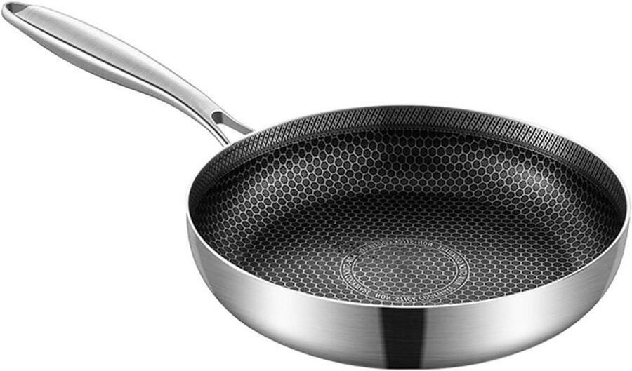 Wok Pan Koekenpan Koken op Inductie Roestvrij Staal 30CM Zwart Zilver