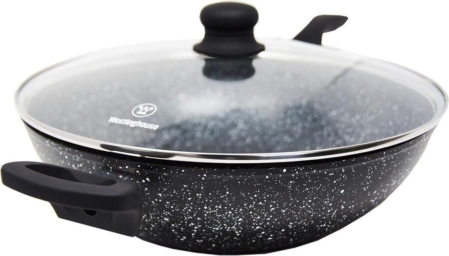 Wok Pan Koekenpan Lekker Koken Marmeren Coating Ø 32 cm Zwart