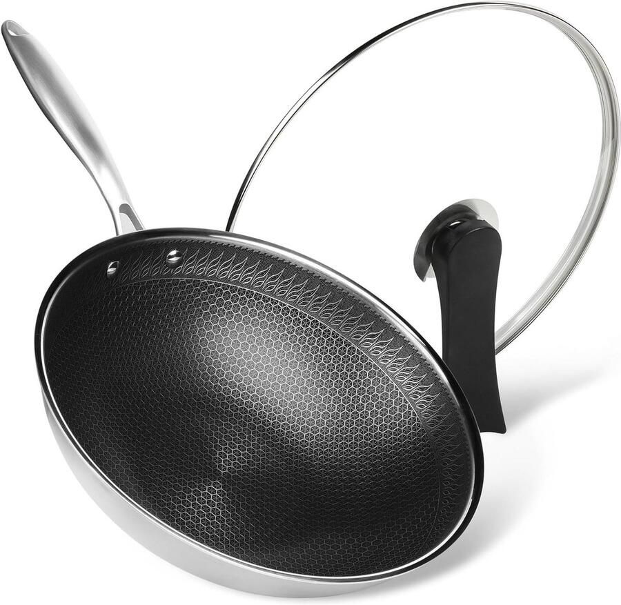 Wok pan Koekenpan Lekker koken Honingraat structuur 32 cm Zilverkleurig