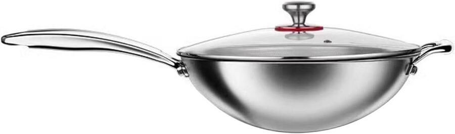 Wok Pan Koekenpan Professioneel Koken Roestvrij Staal 36 CM Zilver