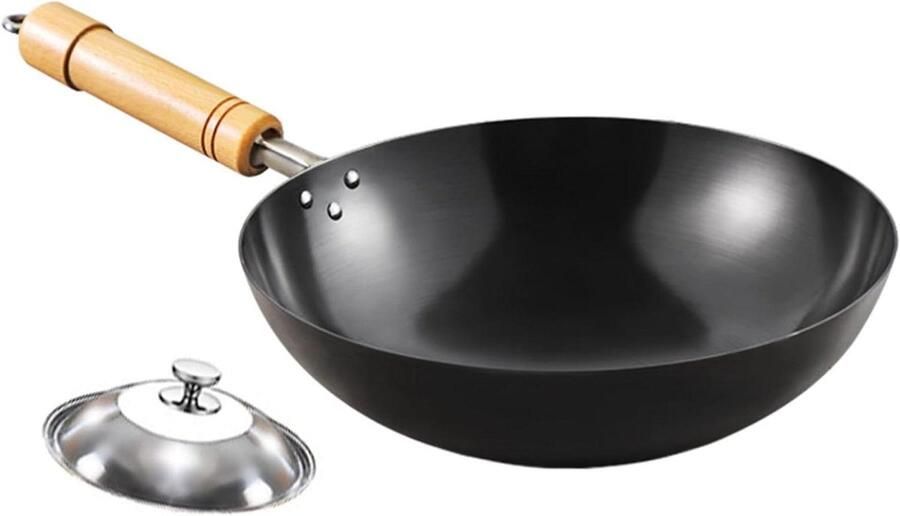 Wok Pan Koekenpan Roerbak Gezond Koken Voorgekruid Non-stick 36 cm Zwart