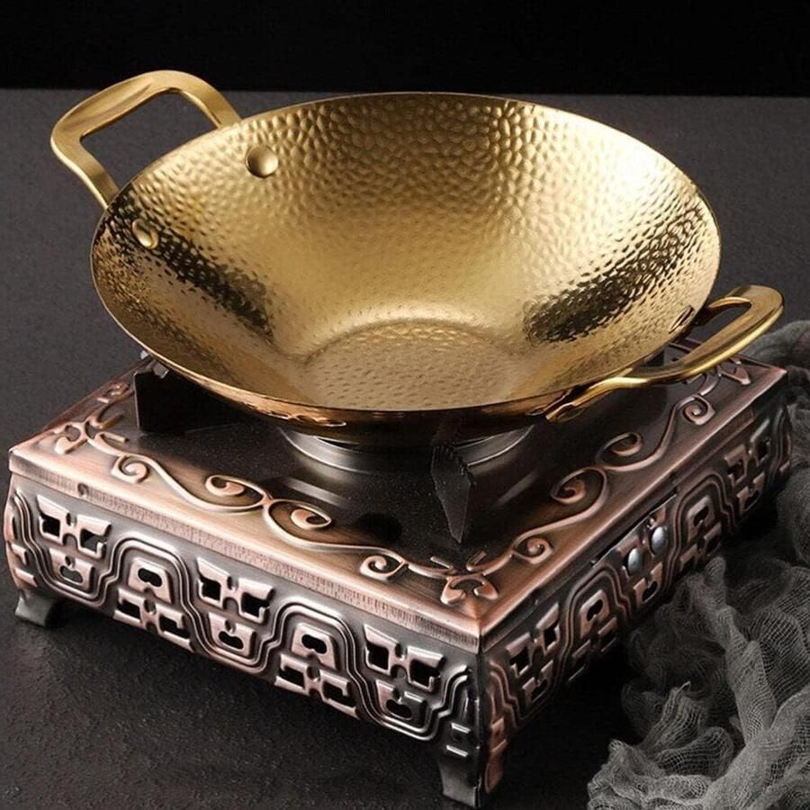Wok Pan Koekenpan Roerbak Koken en Bakken Antiaanbaklaag 30 cm Goud